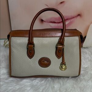 Vintage Dooney and Bourke Brown and Cream Leather Handbag